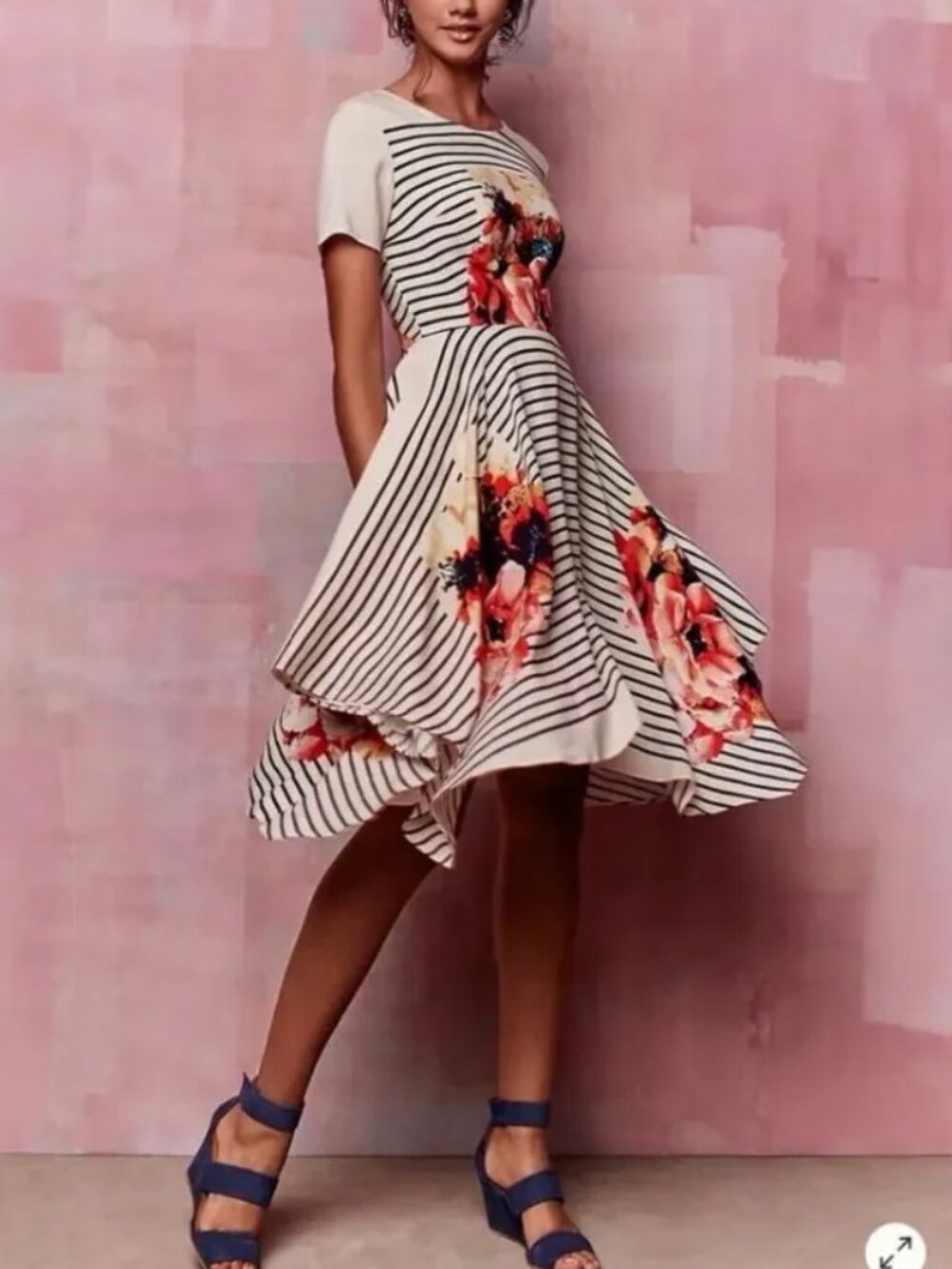Anthropologie Corey Lynn Calter Verna Midi Dress Floral Striped Handkerchief 2